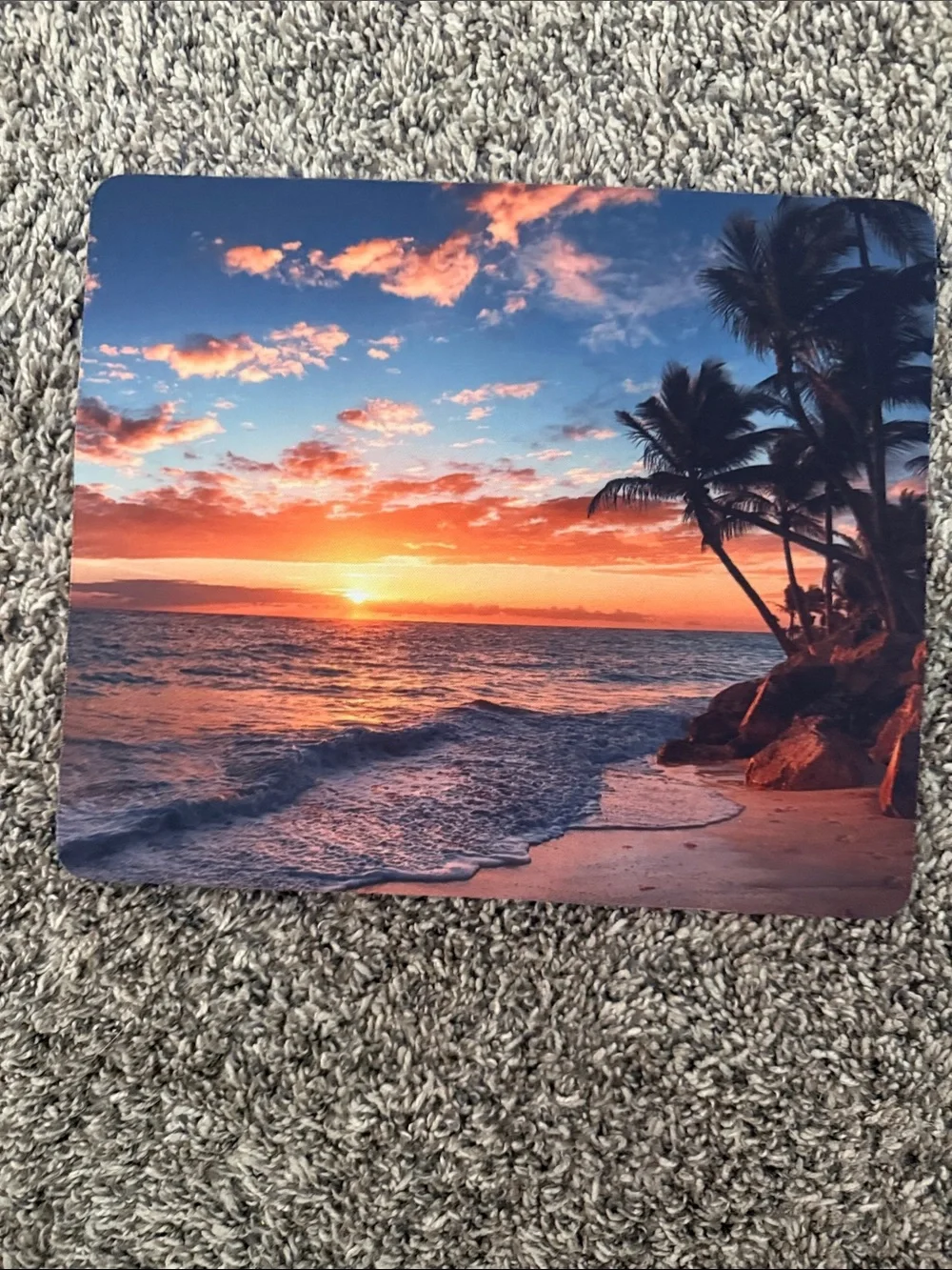 Sunset Beach Photo Print Mousepad - Vibrant Orange & Blue